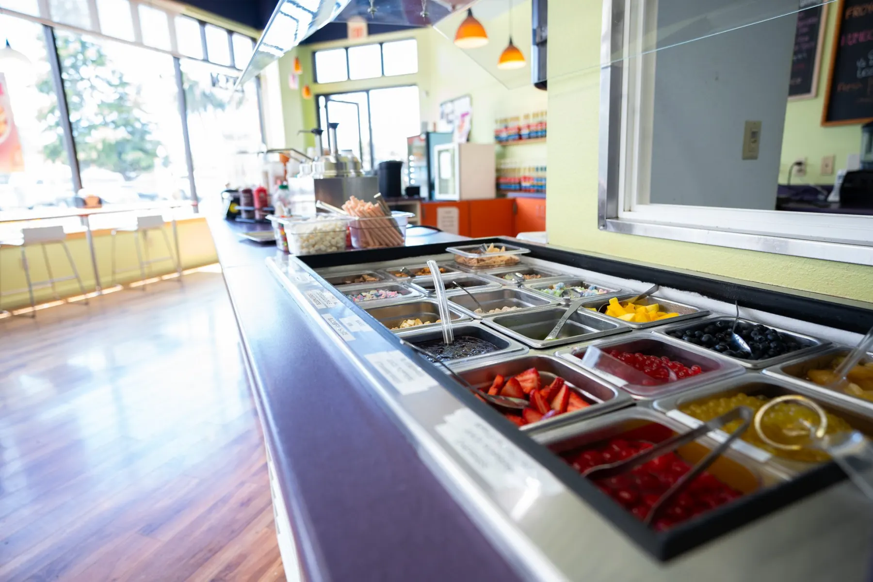 The toppings bar inside the Arcata shop